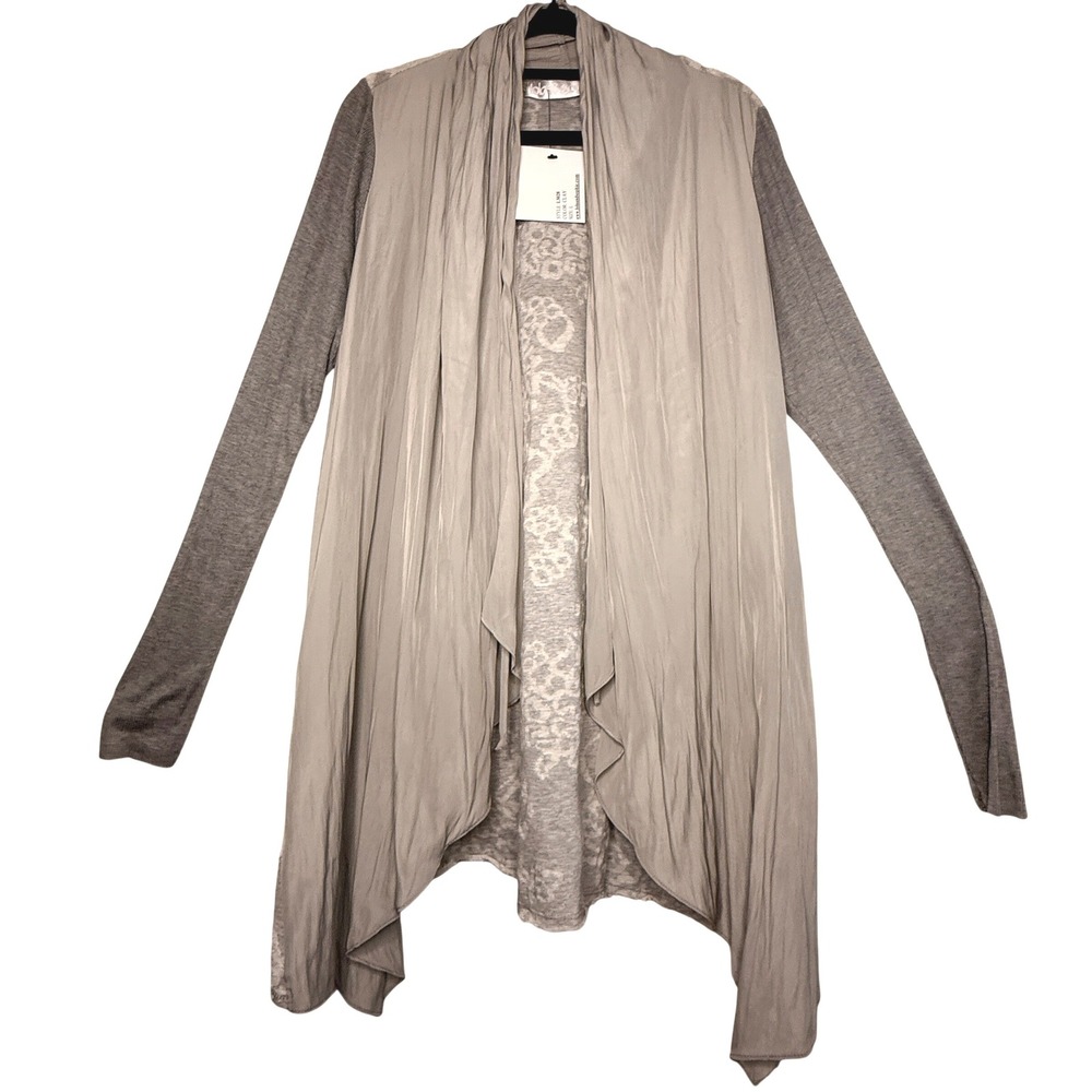 Lola & Sophie Cardigan Large Gray Clay Mixed Media Draped Silk Modal Boho NWT